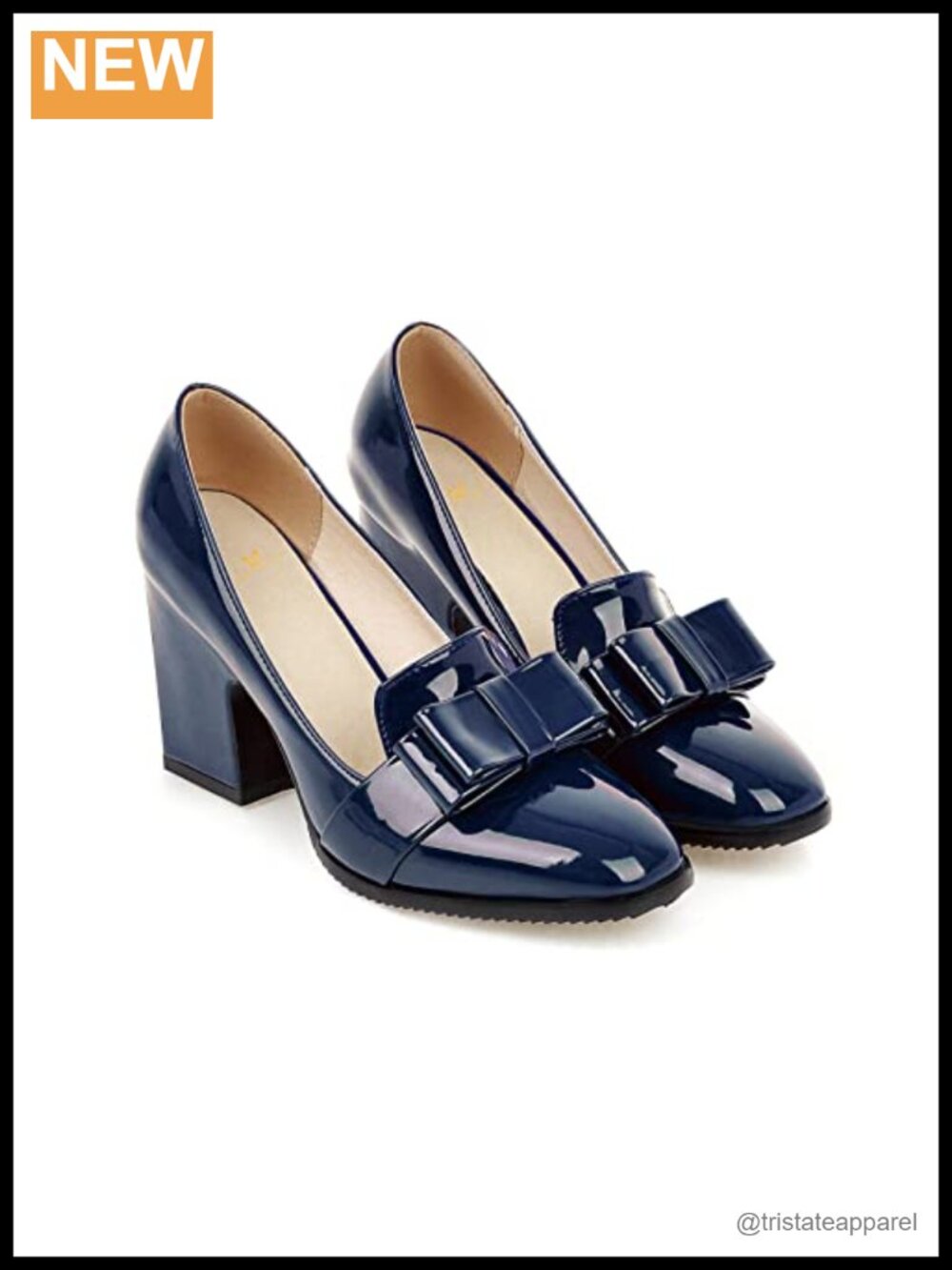 MOOMMO Women Chunky Heel Pumps Bowknot Patent Leather Loafers Closed Toe Slip